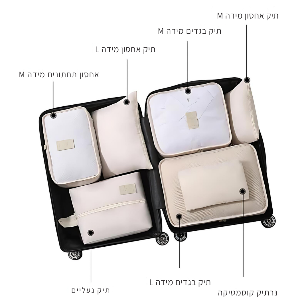 סט יוקרתי לארגון וסידור המזוודה