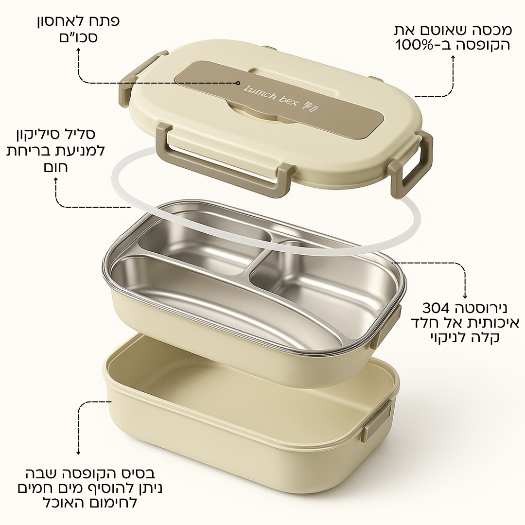 FitLunch - קופסת אוכל מלבנית נירוסטה שומרת חום
