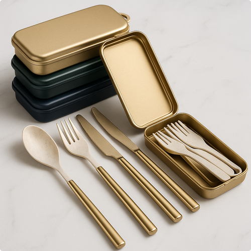 סט סכו"ם יוקרתי נייד רב פעמי מתקפל קל לנשיאה